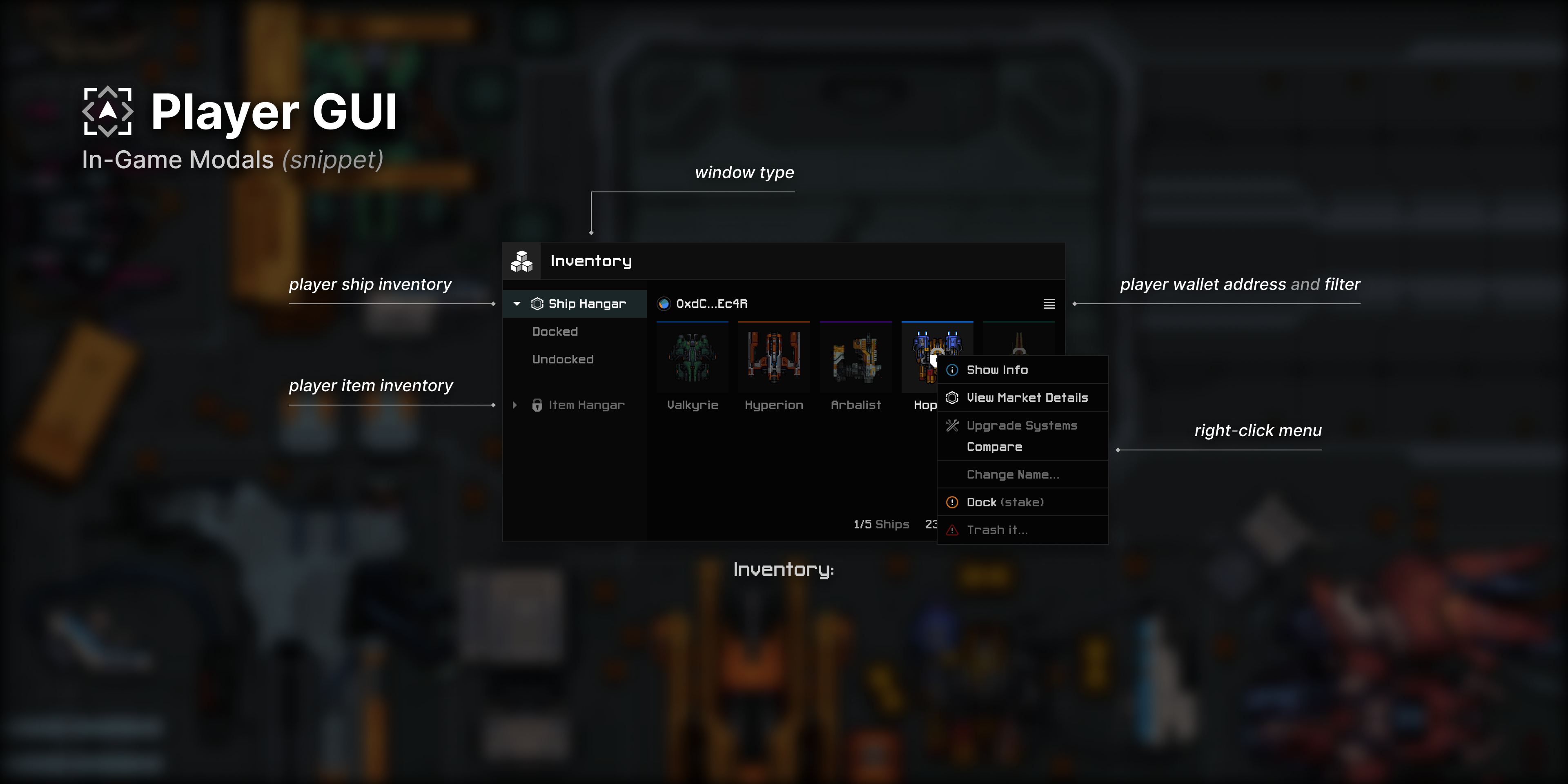 Player inventory window - ship context menu