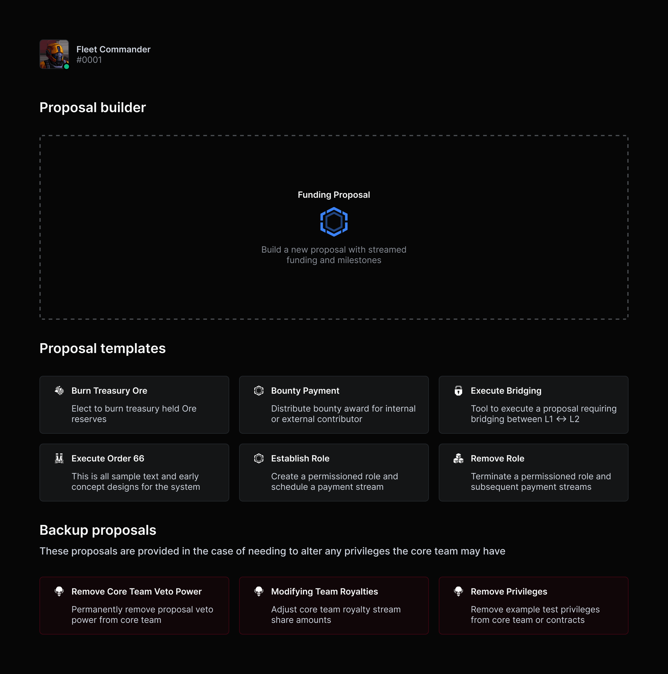 Proposal template list page